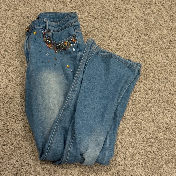 ECI New York Blue Flare Wide Leg Jeans with Distressed Detailing - Picture 6 of 8